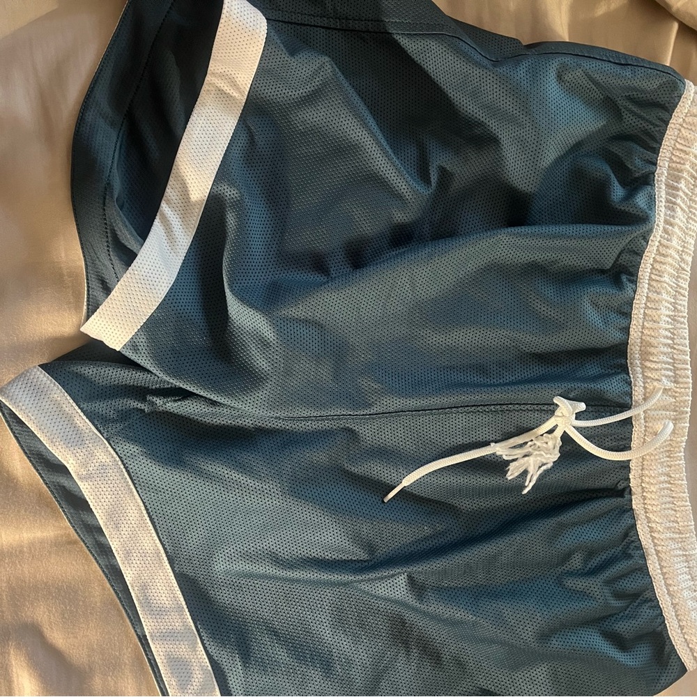 Tracksmith Green and White Van Cortland Grand Shorts